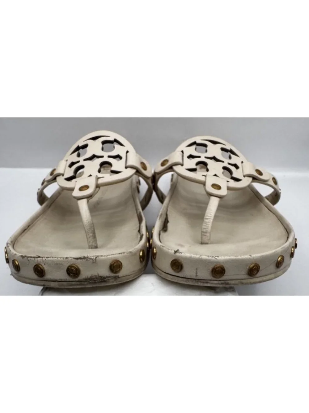 Tory Burch Womens Miller Cloud Coin Thong Sandal Double T Logo New Cream Sz 8